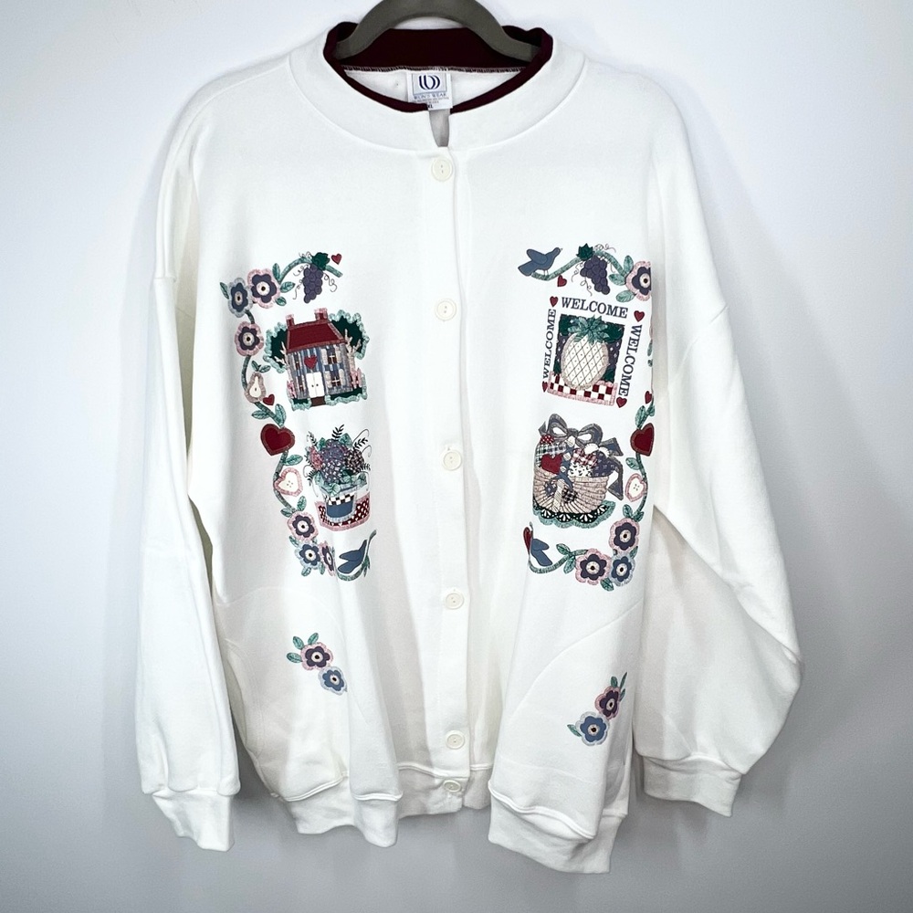 VTG Won’s Wear Grandma Country Farmhouse Button Front Cardigan Sweatshirt XL